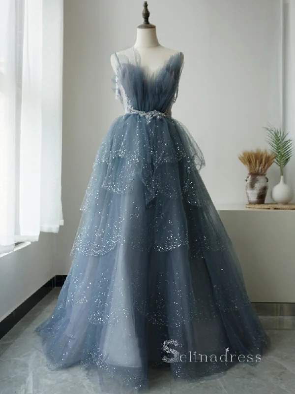 A-line Spaghetti Straps Sleeveless Sparkly Long Prom Dress luxurious Blue Evening Gowns ASB006 A-line Spaghetti Straps Sleeveless Sparkly Long Prom Dress luxurious Blue Evening Gowns ASB006