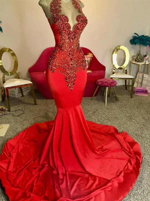 Long Red Mermaid Prom Dresses for Black Girls Halter Vestidos De Gala Mujer Party Formal Occasion Dresses Long Red Mermaid Prom Dresses for Black Girls Halter Vestidos De Gala Mujer Party Formal Occasion Dresses