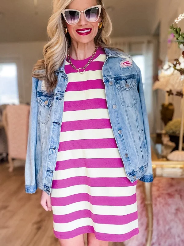 Striped Shift Dress with Pockets
