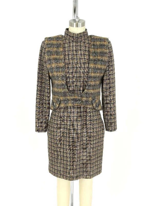 70s Galanos Wool Plaid Dress Set