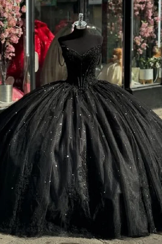 Sparkly Quinceanera Dress Sweetheart Neck Tulle Sequins Appliques Birthday Ball Gown With Bow cc2387