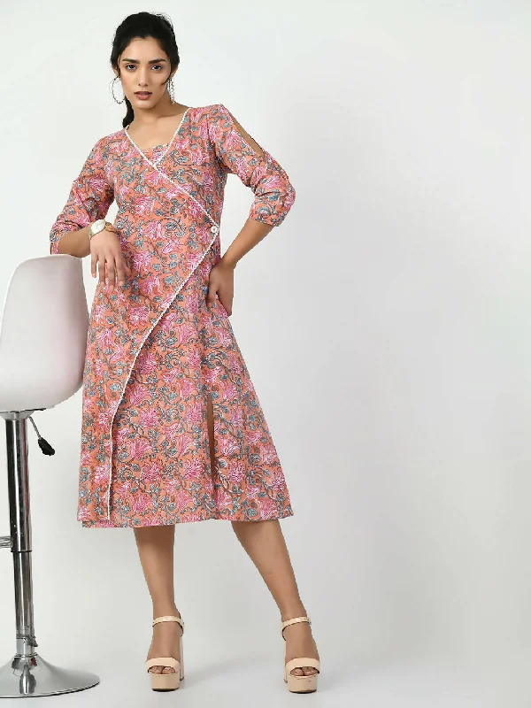 Myshka Women's Multi Floral Printed A-Line Dress
