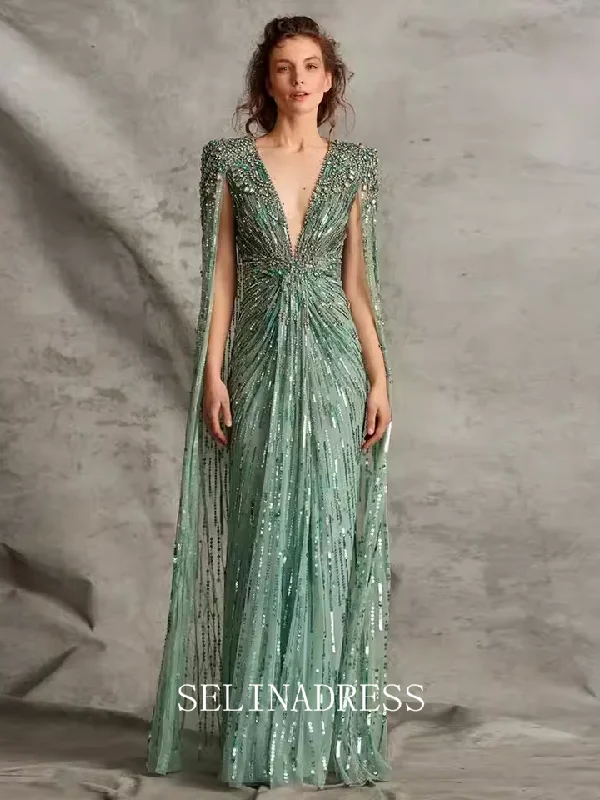 High Quality Mermaid Geen Prom Dress Deep V Neck Beaded Dubai Evening Formal Gown EWR109 High Quality Mermaid Geen Prom Dress Deep V Neck Beaded Dubai Evening Formal Gown EWR109