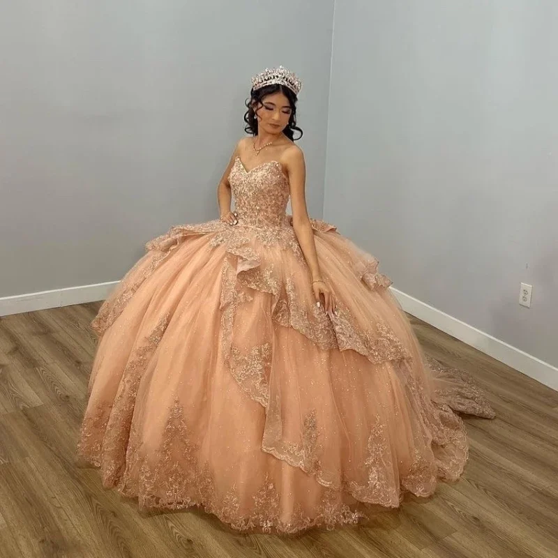 Mexico Champagne Shiny Off The Shoulder Ball Gown Quinceanera Dress Appliques Lace Beaded Birthday Party Gowns Sweet 16 vestidos Mexico Champagne Shiny Off The Shoulder Ball Gown Quinceanera Dress Appliques Lace Beaded Birthday Party Gowns Sweet 16 vestidos