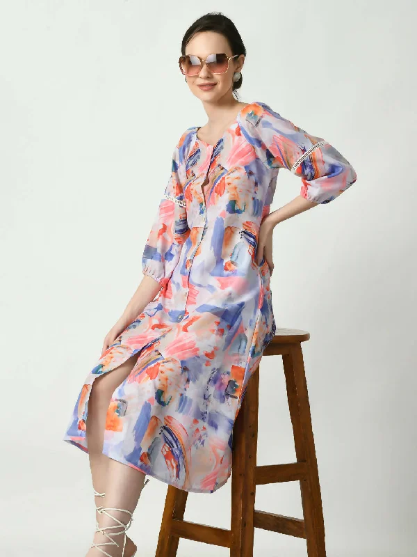 Myshka Women's Multi Abstract Printed A-Line Dress