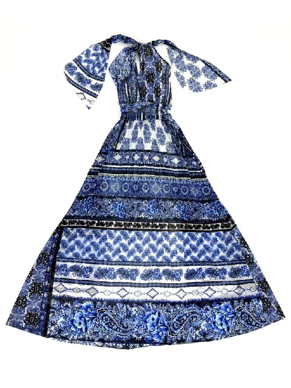 Fuzzi Mesh Paisley Halter Dress