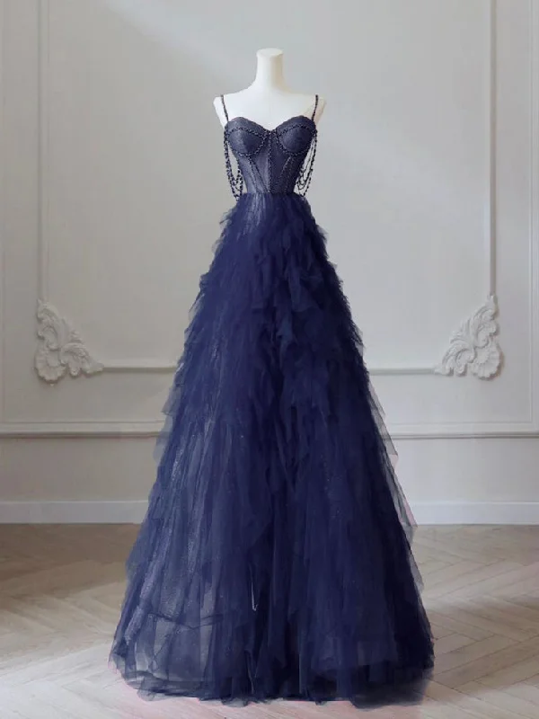 Pretty Sweetheart Neck Navy Blue Prom Dress, Tulle Beaded Long Graduation Dress Ball Gown cc1658 Pretty Sweetheart Neck Navy Blue Prom Dress, Tulle Beaded Long Graduation Dress Ball Gown cc1658