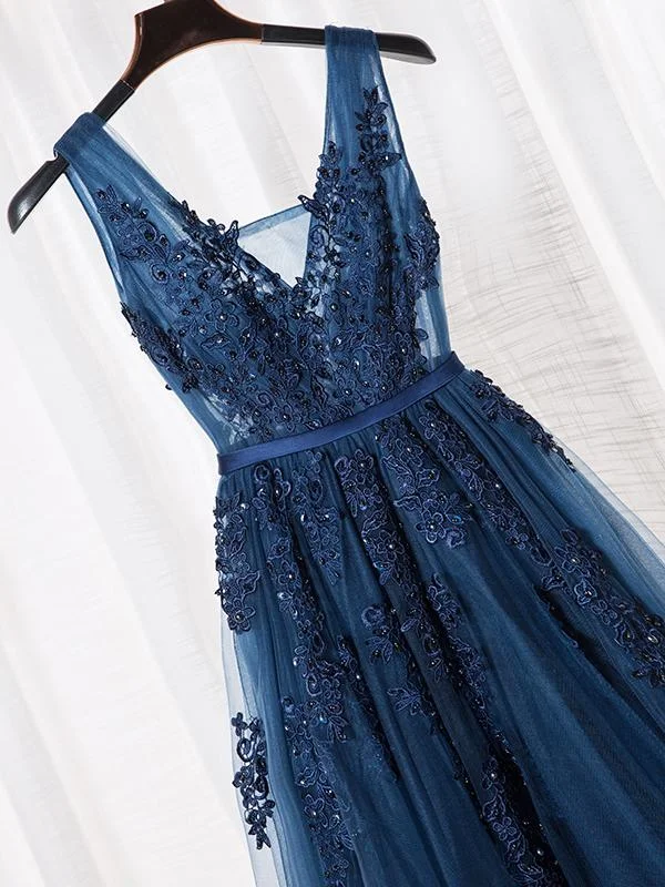 A-Line V-neck Lace Prom Dress Dark Navy Long Formal Gowns Dress Evening Dresses SE005 A-Line V-neck Lace Prom Dress Dark Navy Long Formal Gowns Dress Evening Dresses SE005