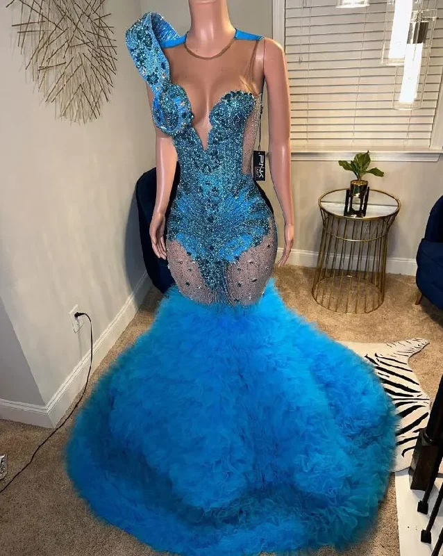 Luxury Long African Prom Dress for Women Sparkly Diamond Crystal Ruffles Black Girl Birthday Gala Queen Gown Luxury Long African Prom Dress for Women Sparkly Diamond Crystal Ruffles Black Girl Birthday Gala Queen Gown