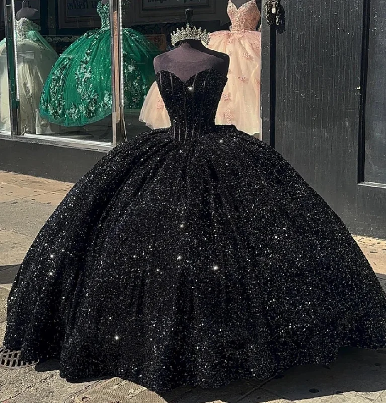 Black Sequin Quinceanera Dresses Ball Gown Princess Sweet 16 Dresses Lace Up Birthday Prom Gown Luxury Black Sequin Quinceanera Dresses Ball Gown Princess Sweet 16 Dresses Lace Up Birthday Prom Gown Luxury