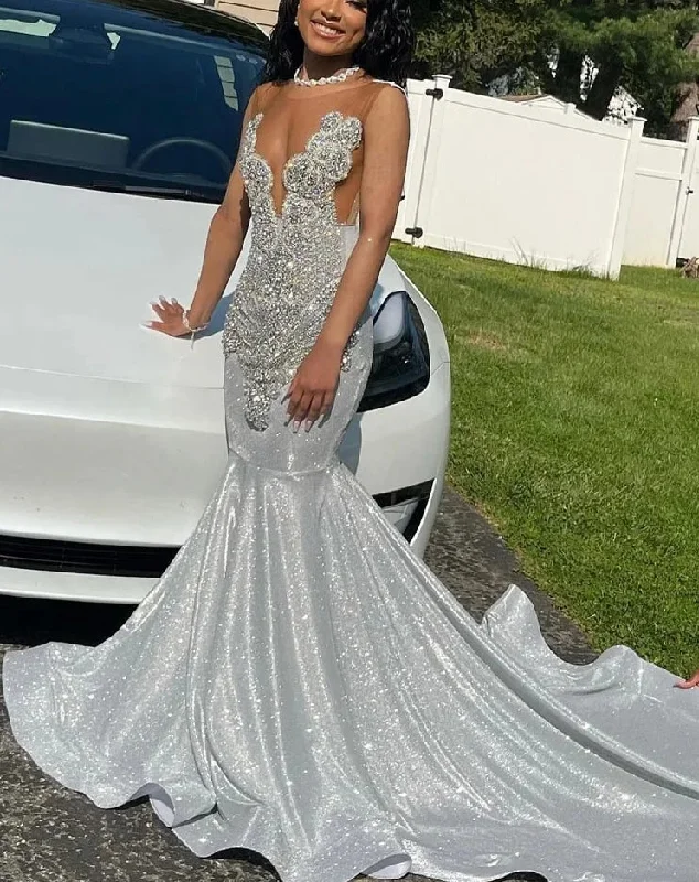 Long Silver Mermaid Prom Dresses 2024 Black Girls vestidos para eventos especiales evening dresses woman elegant Long Silver Mermaid Prom Dresses 2024 Black Girls vestidos para eventos especiales evening dresses woman elegant
