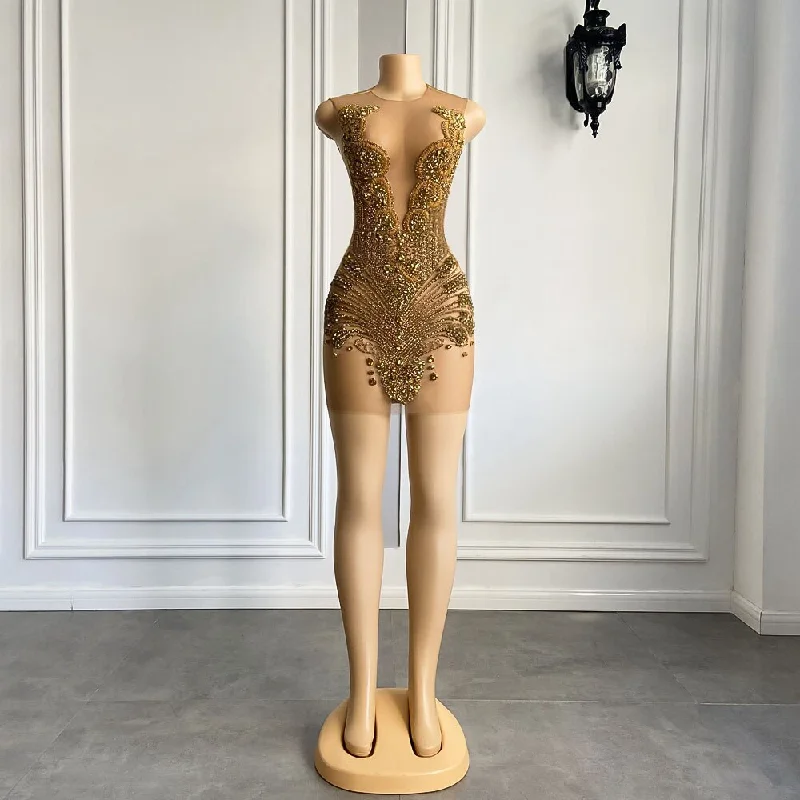 Sparkly Sexy See Through Women Formal Occasion Birthday Party Cocktail Gowns Gold Diadmond Black Girls Short Prom Dresses Sparkly Sexy See Through Women Formal Occasion Birthday Party Cocktail Gowns Gold Diadmond Black Girls Short Prom Dresses