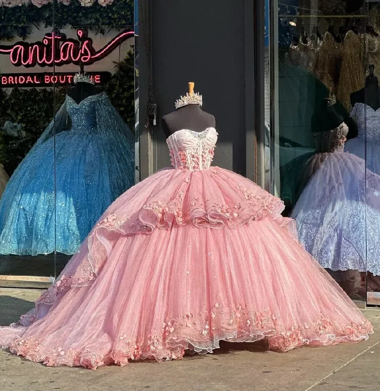Blush Pink Princess Quinceanera Dresses 3D Floral Butterfly Boning Corset vestido de quinceañera Sweet 15 Prom Gown Blush Pink Princess Quinceanera Dresses 3D Floral Butterfly Boning Corset vestido de quinceañera Sweet 15 Prom Gown