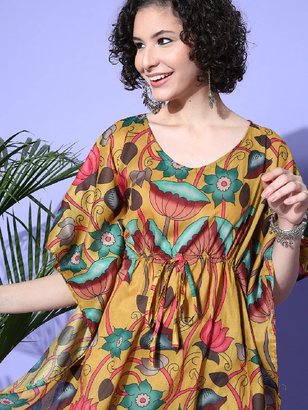 InWeave Women's Mustard Printed Kaftan Dress
