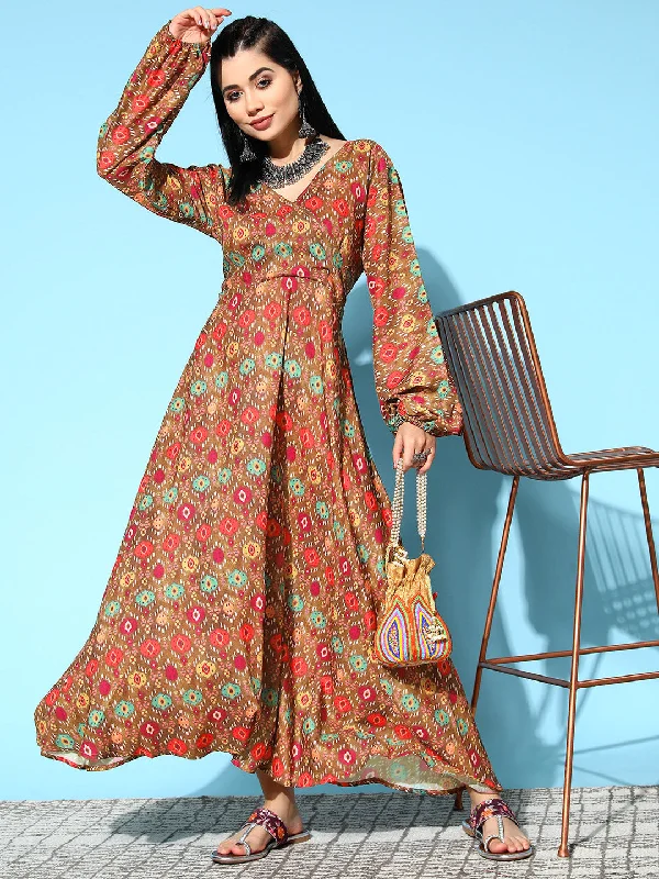 InWeave Women's Rust Edgy Print Dress