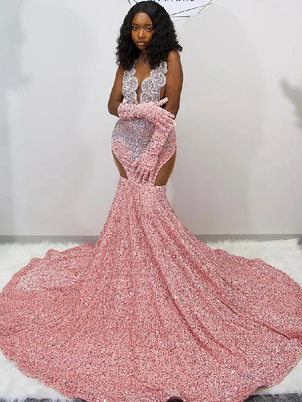 Long Sheer Mermaid Prom Dresses with Crystals for Black Girls vestidos de gala formal occasion dresses Long Sheer Mermaid Prom Dresses with Crystals for Black Girls vestidos de gala formal occasion dresses