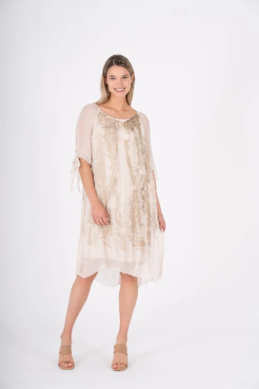 M Made in Italy – Ladies Woven Dress – Taupe Combo