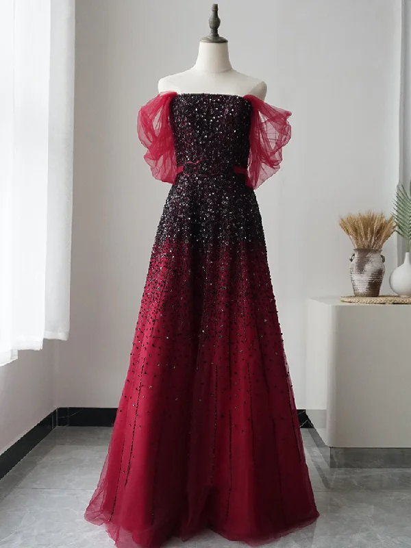 Chic A-line Off-the-shoulder Burgundy Long Prom Dress Beaded Luxury Evening Dress ASB011 Chic A-line Off-the-shoulder Burgundy Long Prom Dress Beaded Luxury Evening Dress ASB011