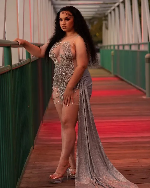 Luxury Rhinestone Prom Dresses For Black Girls Fitted Birthday Party Gowns With Train Vestidos De Gala Para Luxury Rhinestone Prom Dresses For Black Girls Fitted Birthday Party Gowns With Train Vestidos De Gala Para