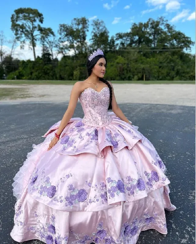 Purple Pink Charro Mmexican Quinceanera Dresses Floral Embroidery Ruffles vestidos de fiesta de 15 quinceañera Prom Dress Bow Purple Pink Charro Mmexican Quinceanera Dresses Floral Embroidery Ruffles vestidos de fiesta de 15 quinceañera Prom Dress Bow