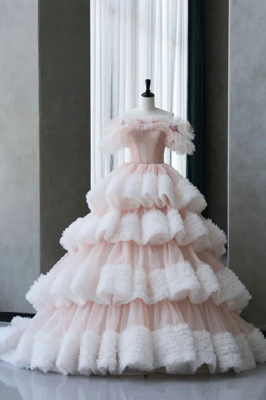Classy Off The Shoulder Tulle Pleated Tiered Ball Gown Sweet Quinceanera Dress cc1771 Classy Off The Shoulder Tulle Pleated Tiered Ball Gown Sweet Quinceanera Dress cc1771