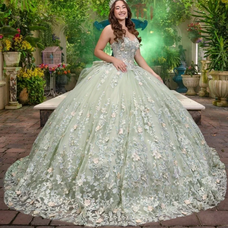 Sage Green Shiny Tulle Quinceanera Dresses Sweetheart Beads Applique Lace Ball Gown Sweet Sixteen Dress Gowns vestidos Sage Green Shiny Tulle Quinceanera Dresses Sweetheart Beads Applique Lace Ball Gown Sweet Sixteen Dress Gowns vestidos