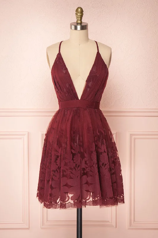 Filly Burgundy | Velvet Pattern Dress
