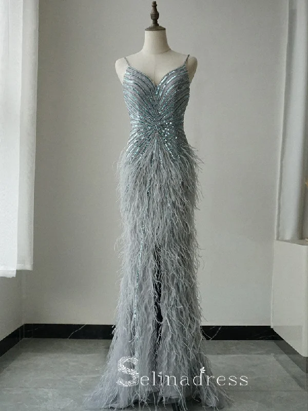 Selinadres Spaghetti Straps Beaded Long Prom Dress Luxurious Evening Formal Gown SC056 Selinadres Spaghetti Straps Beaded Long Prom Dress Luxurious Evening Formal Gown SC056