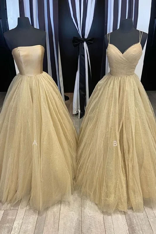 Champagne tulle long prom dress tulle long formal dress C1269