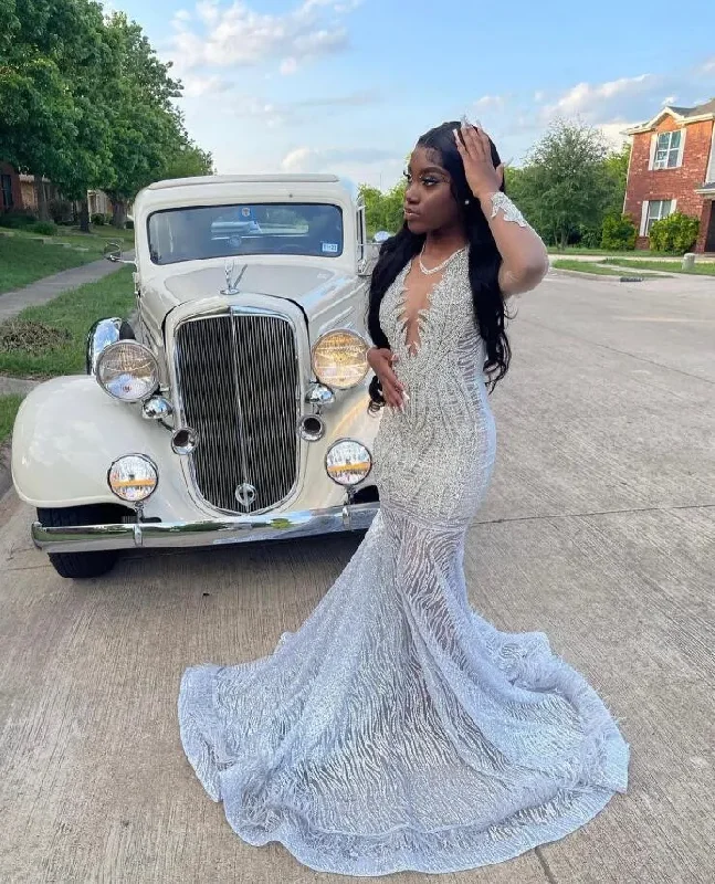 Silver Diamond Sparkly Mermaid Prom Formal Dresses for Black Girl 2024 Luxury Diamond Gillter Evening Gown vestidos para mujer Silver Diamond Sparkly Mermaid Prom Formal Dresses for Black Girl 2024 Luxury Diamond Gillter Evening Gown vestidos para mujer