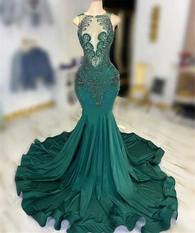 Emerald Green Luxury Prom Dresses Crystal Beads Mermaid Girls Senior Graduation Party Gowns New Goegeous Evening Maxi Emerald Green Luxury Prom Dresses Crystal Beads Mermaid Girls Senior Graduation Party Gowns New Goegeous Evening Maxi