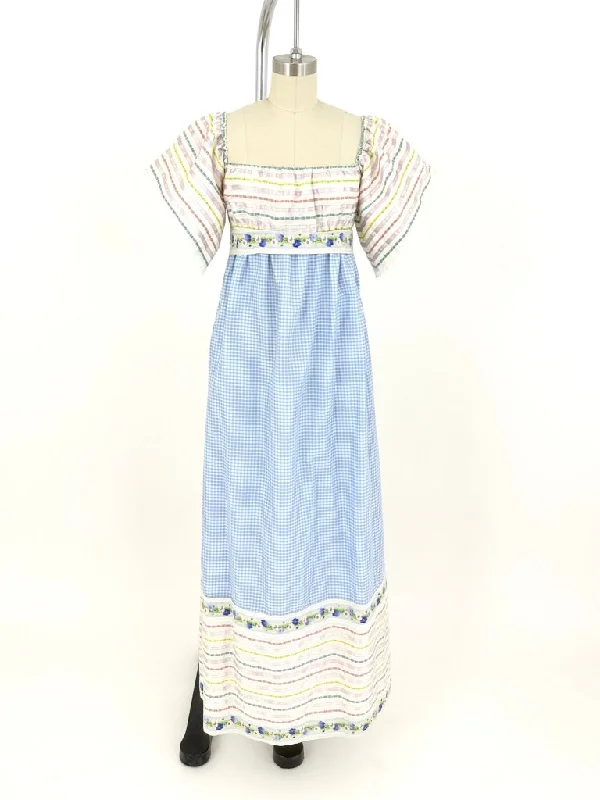70s Gingham Embroidered Dress