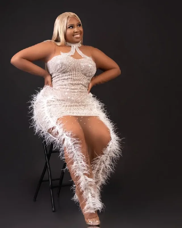 Sexy Feathers Prom Dress For Black Girls Beading Feathers African Women Mermaid Party Gowns Vestidos De Graduación Sexy Feathers Prom Dress For Black Girls Beading Feathers African Women Mermaid Party Gowns Vestidos De Graduación