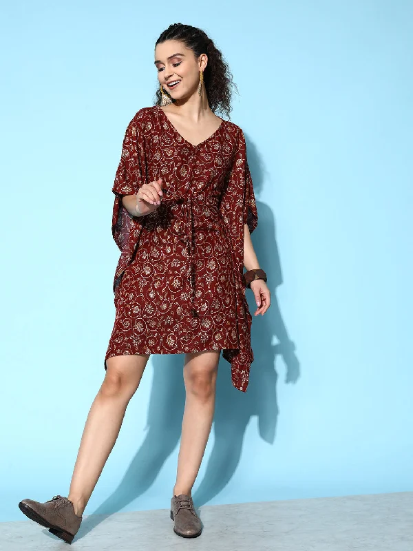InWeave Women's Burgundy Jaal Print Kaftan Dress