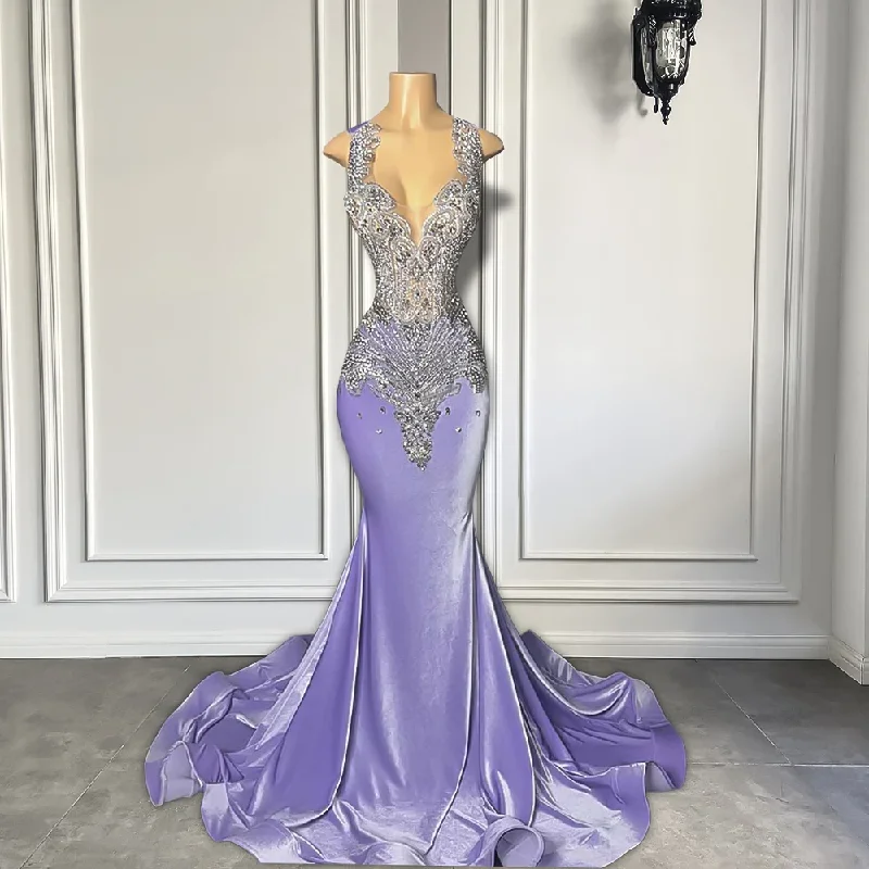 Long Sparkly Prom Dresses 2024 Gorgeous Sexy Mermaid Style Silver Diamond Black Girls Lavender Velvet Prom Gala Formal Gowns Long Sparkly Prom Dresses 2024 Gorgeous Sexy Mermaid Style Silver Diamond Black Girls Lavender Velvet Prom Gala Formal Gowns