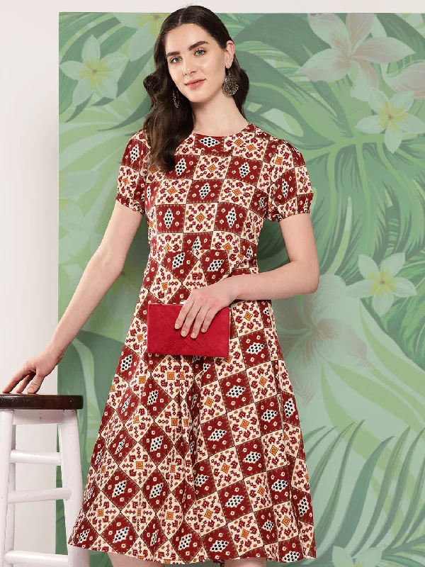 InWeave Women's Maroon Square Dress