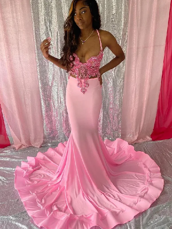 Long Sheer Pink Mermaid Prom Dresses 2024 Black Girls vestidos de gala evening dresses woman elegant Long Sheer Pink Mermaid Prom Dresses 2024 Black Girls vestidos de gala evening dresses woman elegant