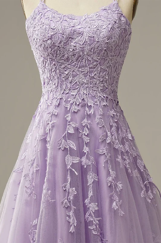 Purple tulle lace long prom dress formal dress  C2442