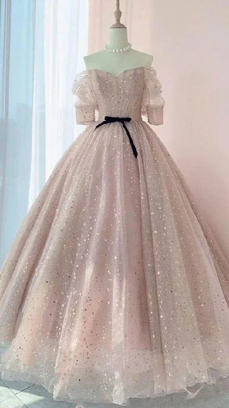 Pink Tulle Long Prom Dress Sweet 16 Dress Ball Gown C2352