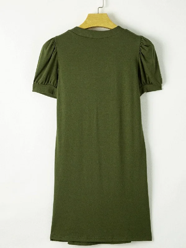 Pleated V-Neck Tunic Dress