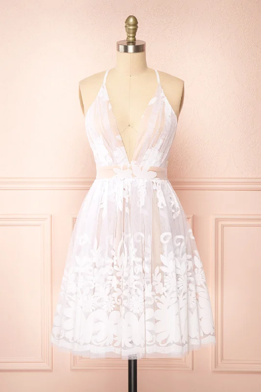 Filly Day | Beige & White Velvet Pattern Dress