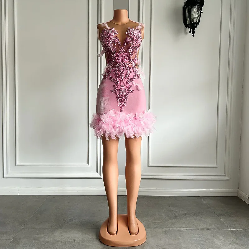 Real Women Cocktail Birthday Party Formal Gowns Sheer Mesh Beaded Embroidery Pink Velvet Black Girls Short Prom Dresses Real Women Cocktail Birthday Party Formal Gowns Sheer Mesh Beaded Embroidery Pink Velvet Black Girls Short Prom Dresses