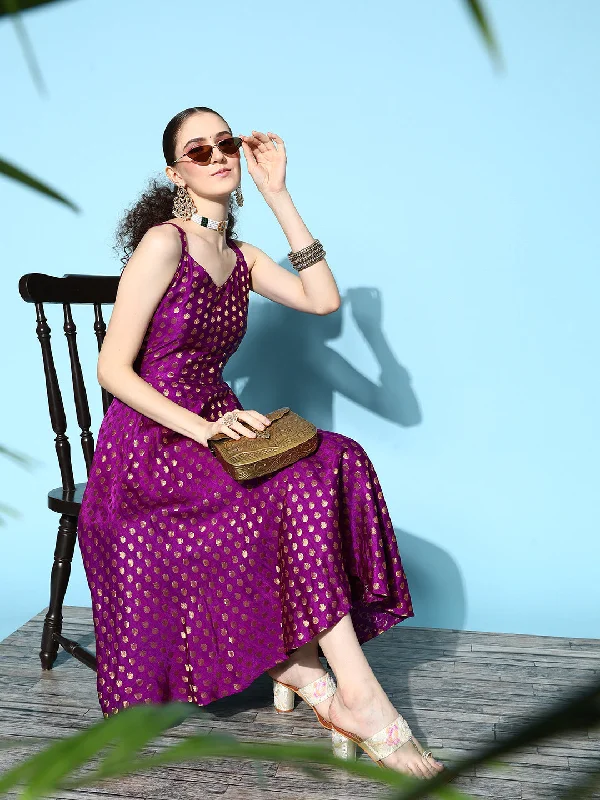 InWeave Women's Wine Gold Small Boota Long Dress