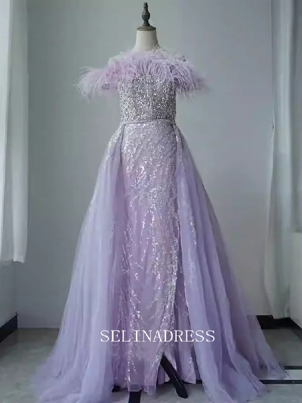 Chic A-line Off-the-shoulder Long Prom Dresses With Feather Beaded Elegant Evening Dress TKL3085 Chic A-line Off-the-shoulder Long Prom Dresses With Feather Beaded Elegant Evening Dress TKL3085