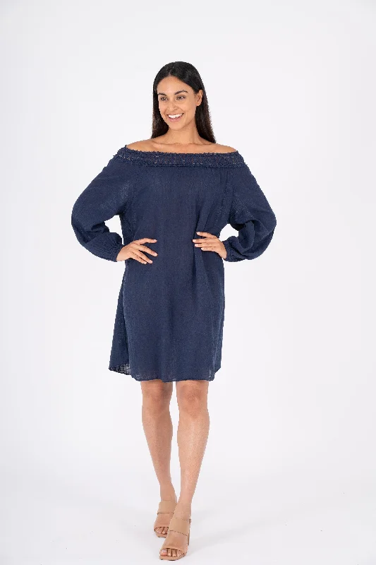 M Made in Italy – Ladies Woven Dress – Navy