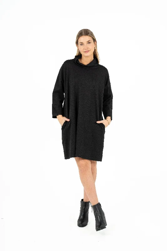 Cowl-Neck Dress With Slits At Sleeve Cuffs