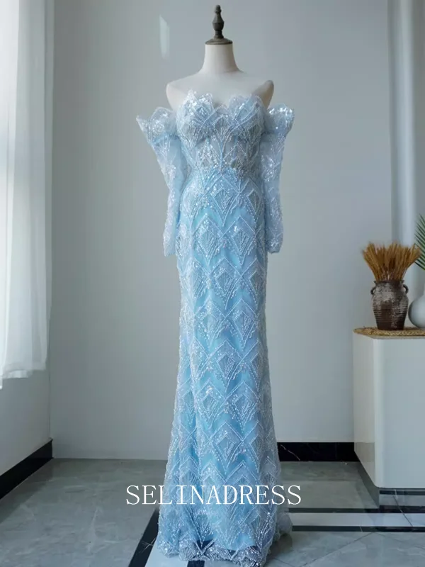 High Quality Mermaid Sky Blue Beaded luxury Prom Dress Dubai Evening Formal Gown EWR102 High Quality Mermaid Sky Blue Beaded luxury Prom Dress Dubai Evening Formal Gown EWR102