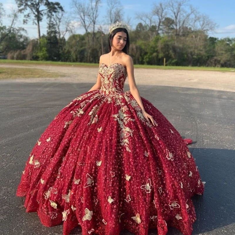 Red Sweetheart Ball Gown Quinceanera Dresses Gold Applique Bow Crystal Beading Off the Shoulder Ribbons Corset Vestido De 15Anos Red Sweetheart Ball Gown Quinceanera Dresses Gold Applique Bow Crystal Beading Off the Shoulder Ribbons Corset Vestido De 15Anos