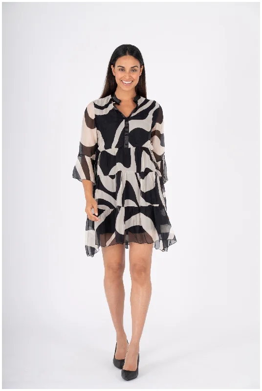 M Made in Italy – Ladies Woven Dress – Black Combo