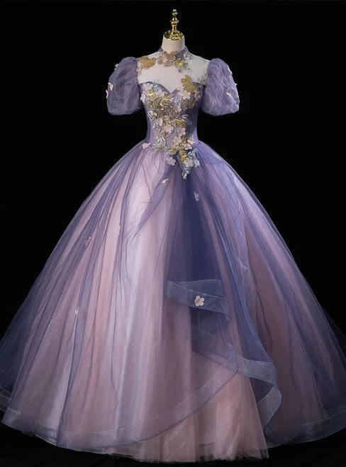 Beautiful Purple Tulle Appliques Quinceanera Dress Sweet 16 Ball Gown  cc2330